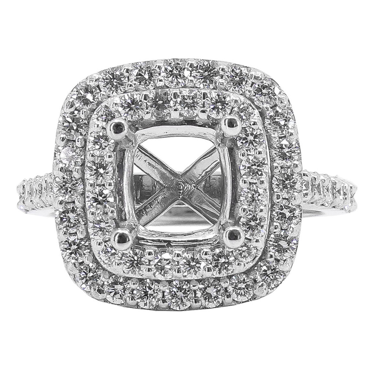 14K WHITE GOLD SHARED PRONG 14MM DOUBLE CUSHION HALO ENGAGEMENT RING